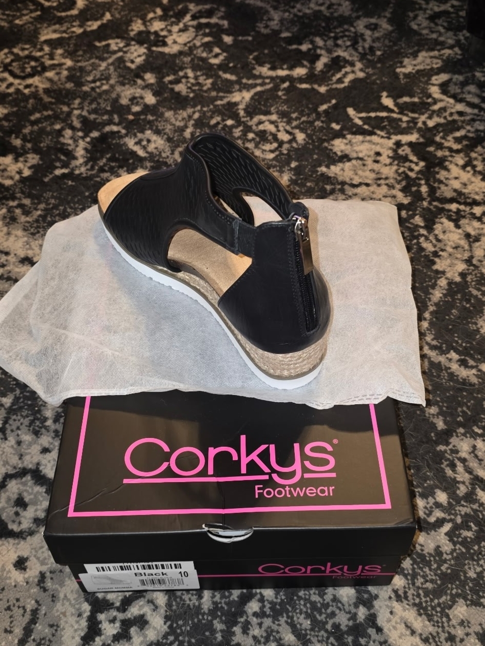 Corkys Black Perforated Wedge Sandals - Picture 2 of 4